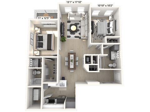 The Capital - 2 BR 2 BA Floor Plan at Alexandria of Carmel Apartments, Indiana